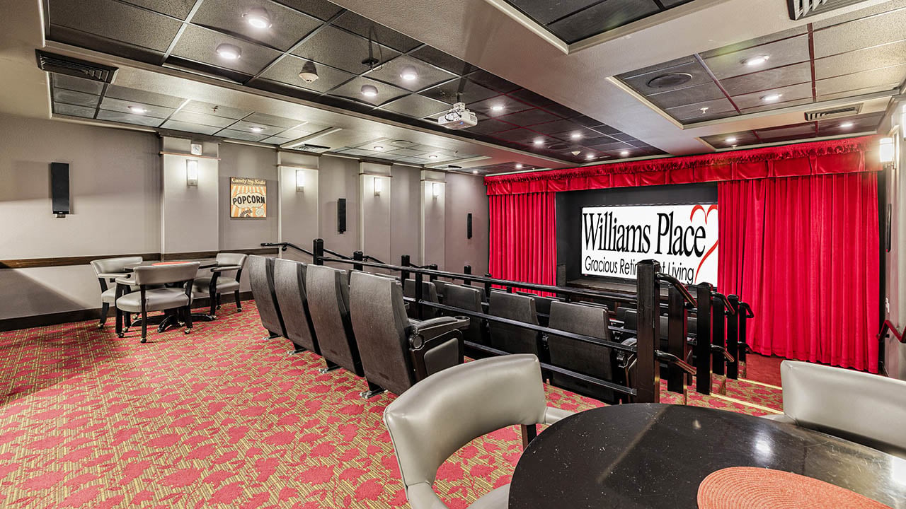 The theater room at Williams Place