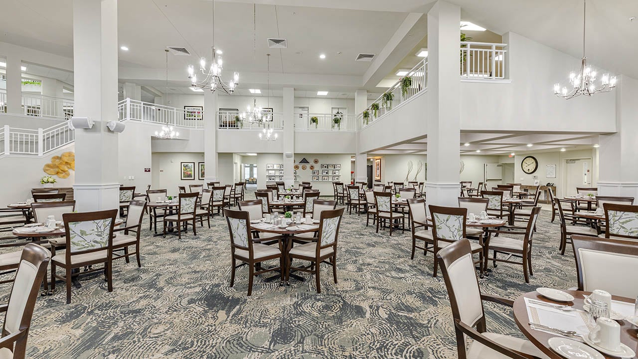 The dining room at Williams Place set for mealtime